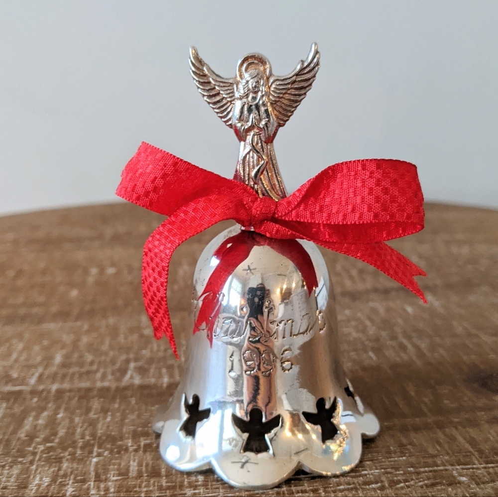 Vintage 1996 Silver Plated Engraved Dated Christmas Bell Ornament